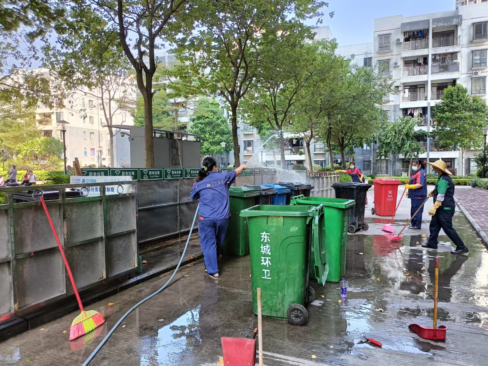 清理綠化帶垃圾，清洗各各棟樓大堂地面與消毒垃圾池6.jpg
